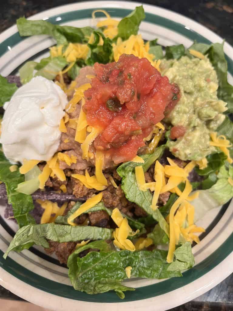 Close up of taco ingredients in bowl
