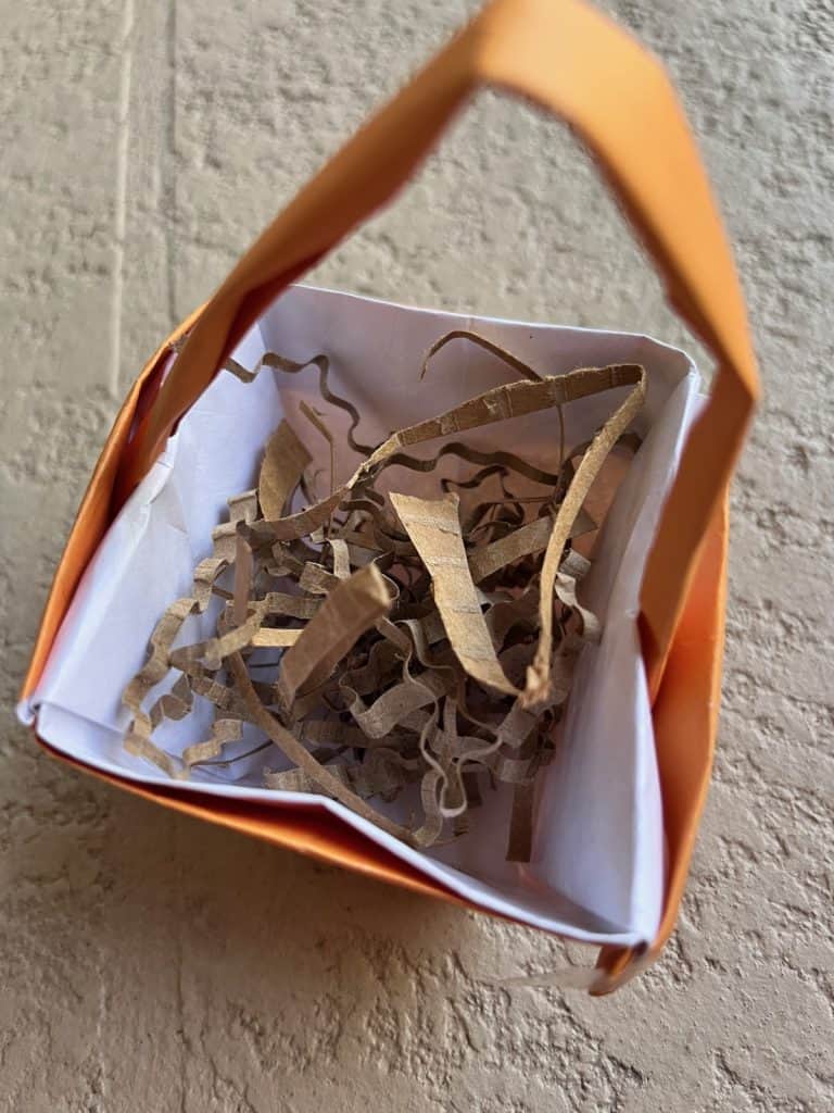 shredded cardboard in Easter Basket for Lilies
