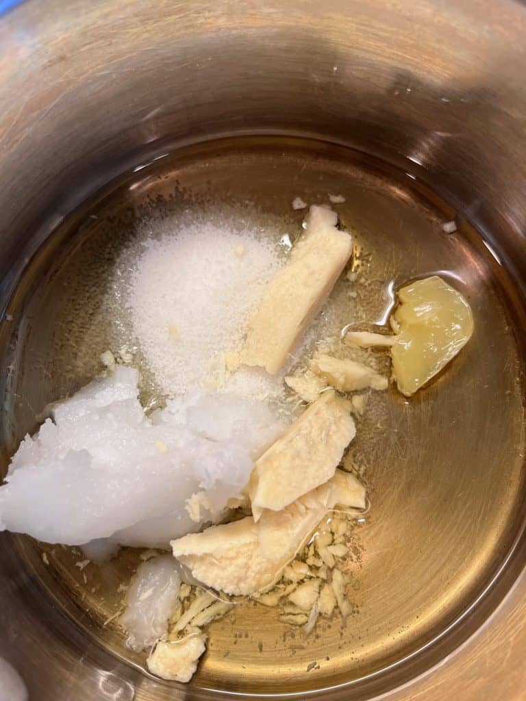 lotion ingredients in pan